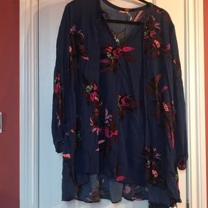 Free people dress tunic small s 4 6 blue floral